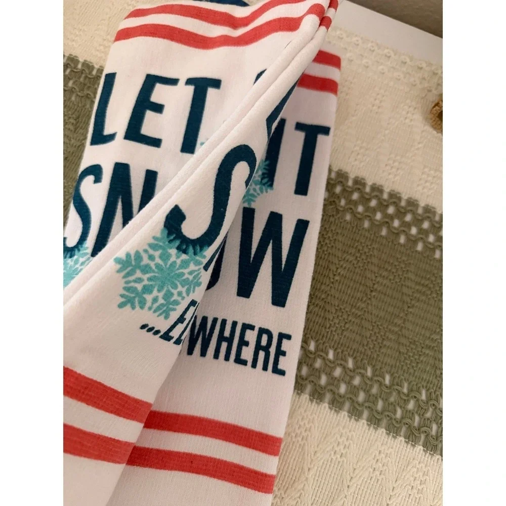Tropical Tidings Kitchen Towel Let It Snow Flamingo Santa Hat Christmas Decor